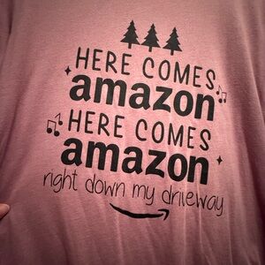 Fun Heathered Pink Christmas Graphic Tee about Amazon